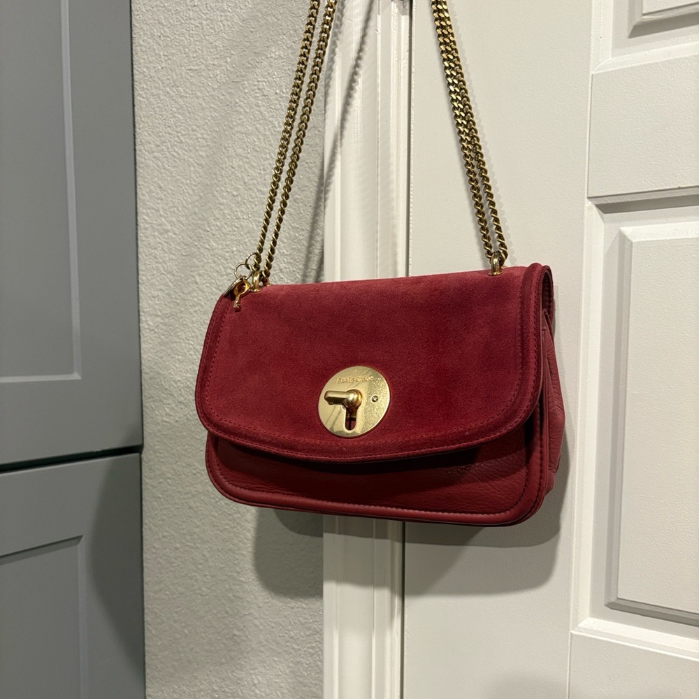 See By Chloe Red Suede & Leather Shoulder Bag with Gold Chain